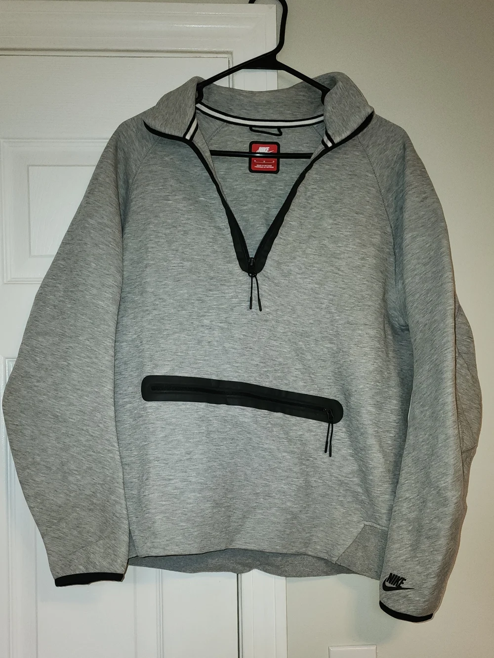 Nike Men's Grey Pullover Half-Zip Sweater with Black Trim